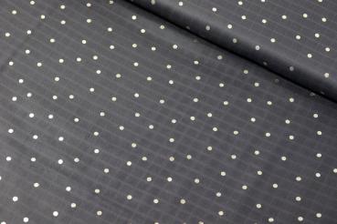 RESTSTÜCK 80cm !!! - Musselin - metallic Punkte - anthrazit/gold - Double Gauze - Rico Design